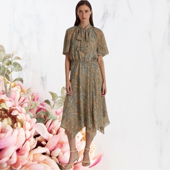 Dresses & Skirts - Lauren Ralph Lauren Women's Paisley Georgette Tie-Neck Dress~ NWT!